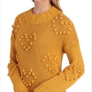 Chunky Mustard Sweater with Pom Pom Heart Details